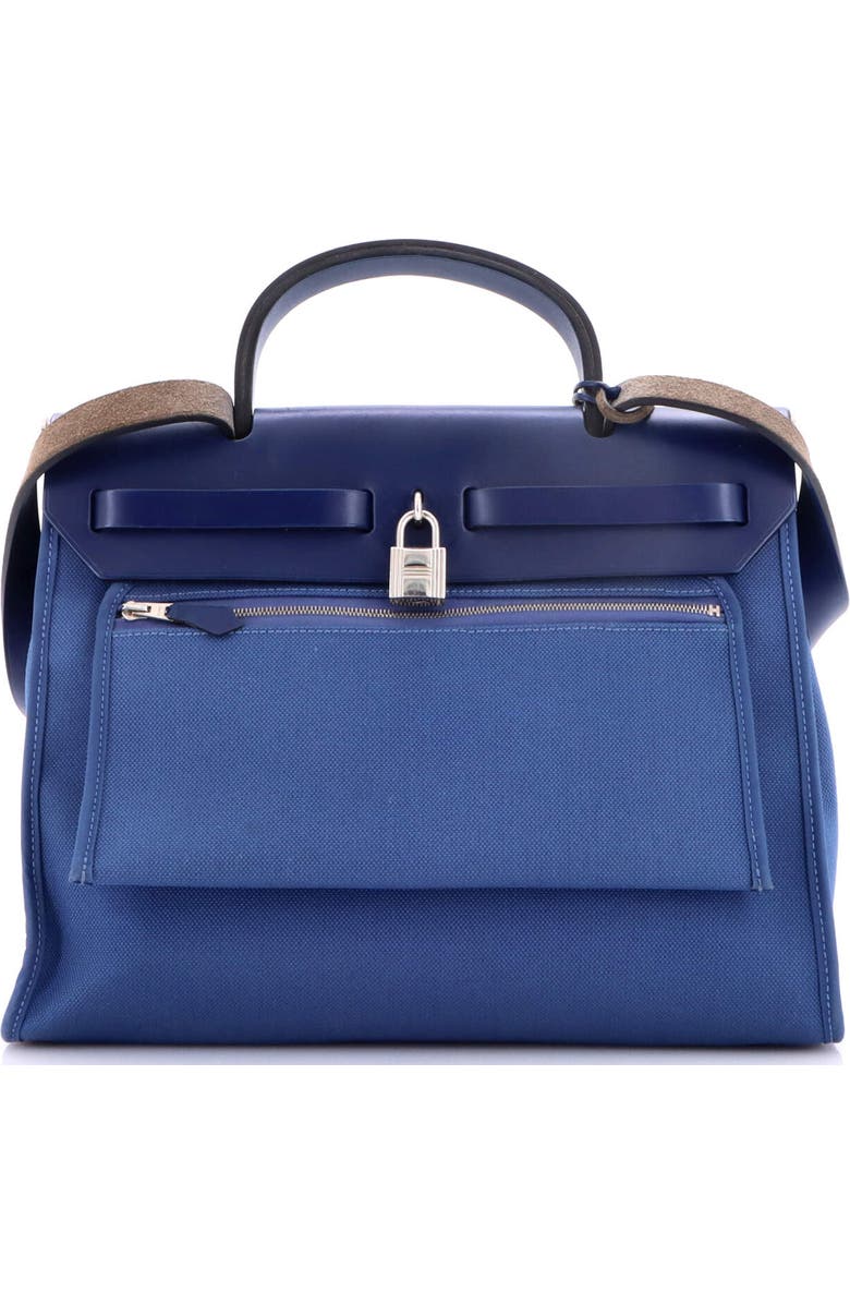 Pre-Owned Hermes Herbag Zip Leather and Toile 31, Alternate, color, Bleu Brighton