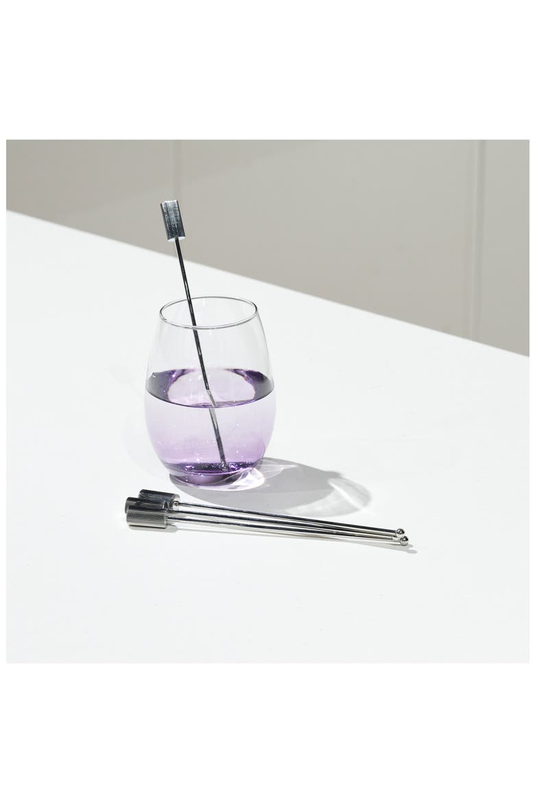 Striations Set of 4 Drink Stirrers, Alternate, color, SILVER