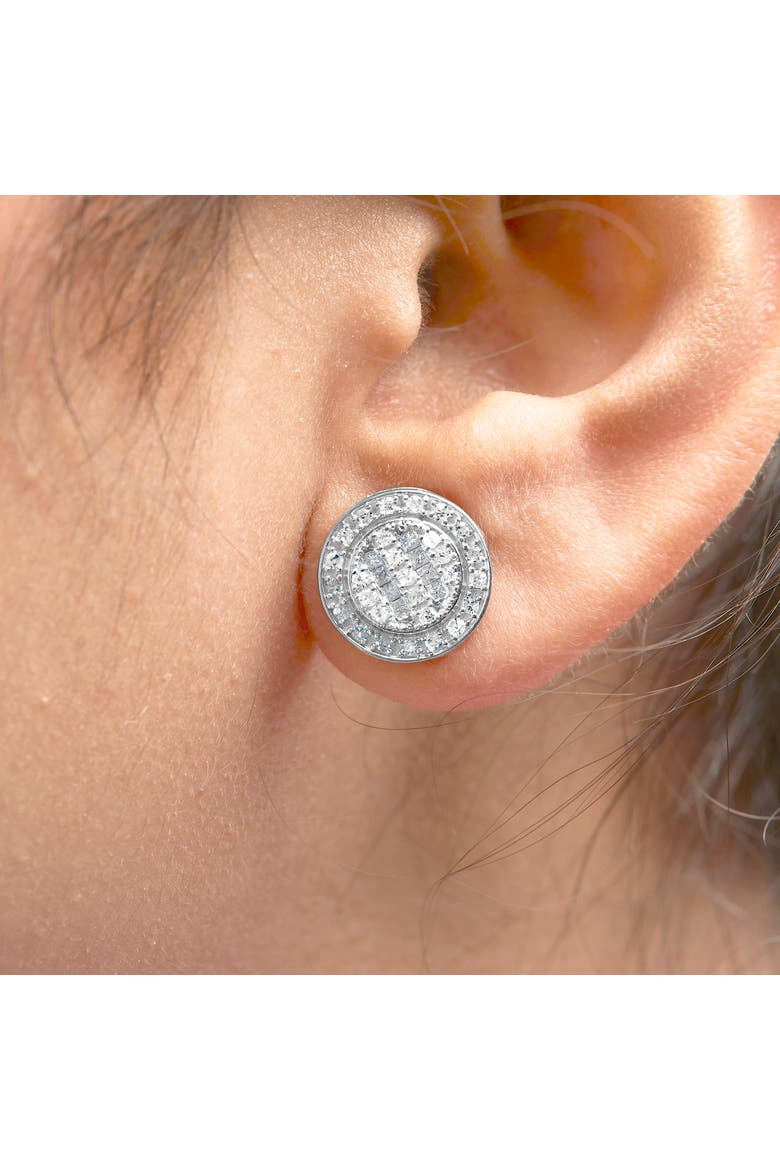 .925 Sterling Silver 3/4 Cttw Diamond Composite and Halo Stud Earrings, Alternate, color, Silver