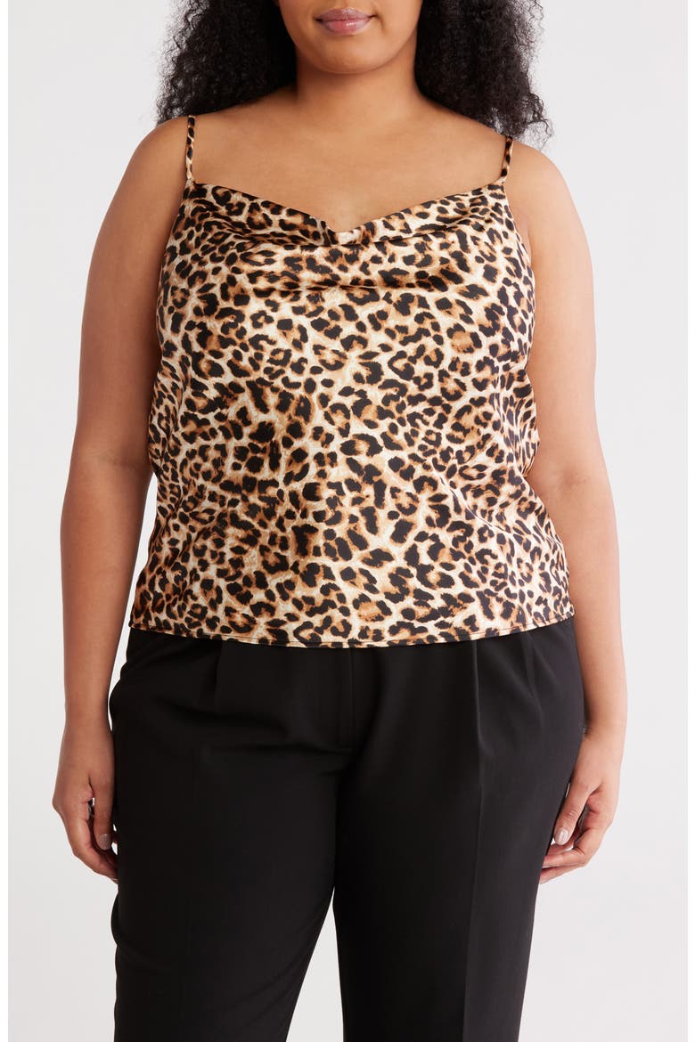 Leopard Print Satin Camisole, Main, color, CHOCOLATE