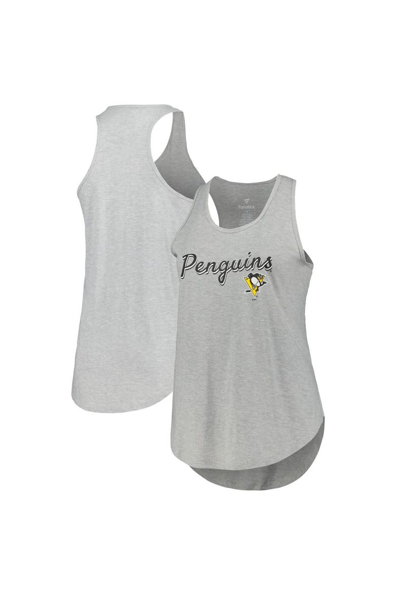 Women's Fanatics Branded Heather Gray Pittsburgh Penguins Plus Size Racerback Tank Top, Main, color, Heather Gray