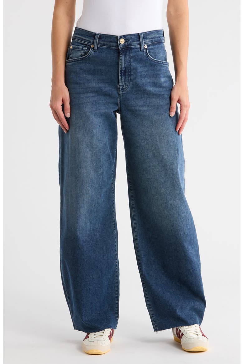 Bonnie Curvilinear Raw Hem Barrel Leg Jeans, Main, color, WARRENTON