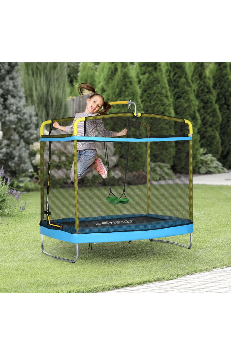 Qaba 3-in-1 Kids Trampoline, Enclosure, Swing, Gymnastics Bar, Alternate, color, 