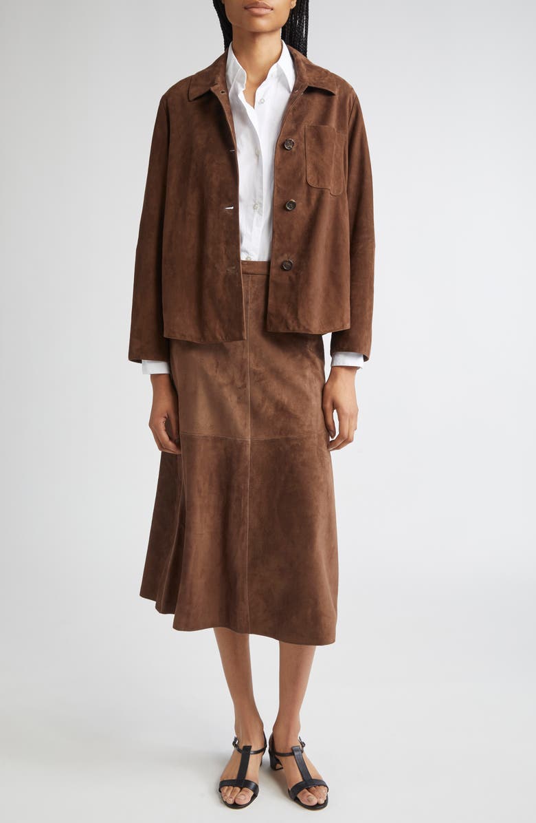 Max Mara Cipria Lambskin Suede Skirt, Alternate, color, Dark Brown