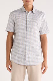Bugatchi Miles OoohCotton® Geometric Print Short Sleeve Button-Up Shirt