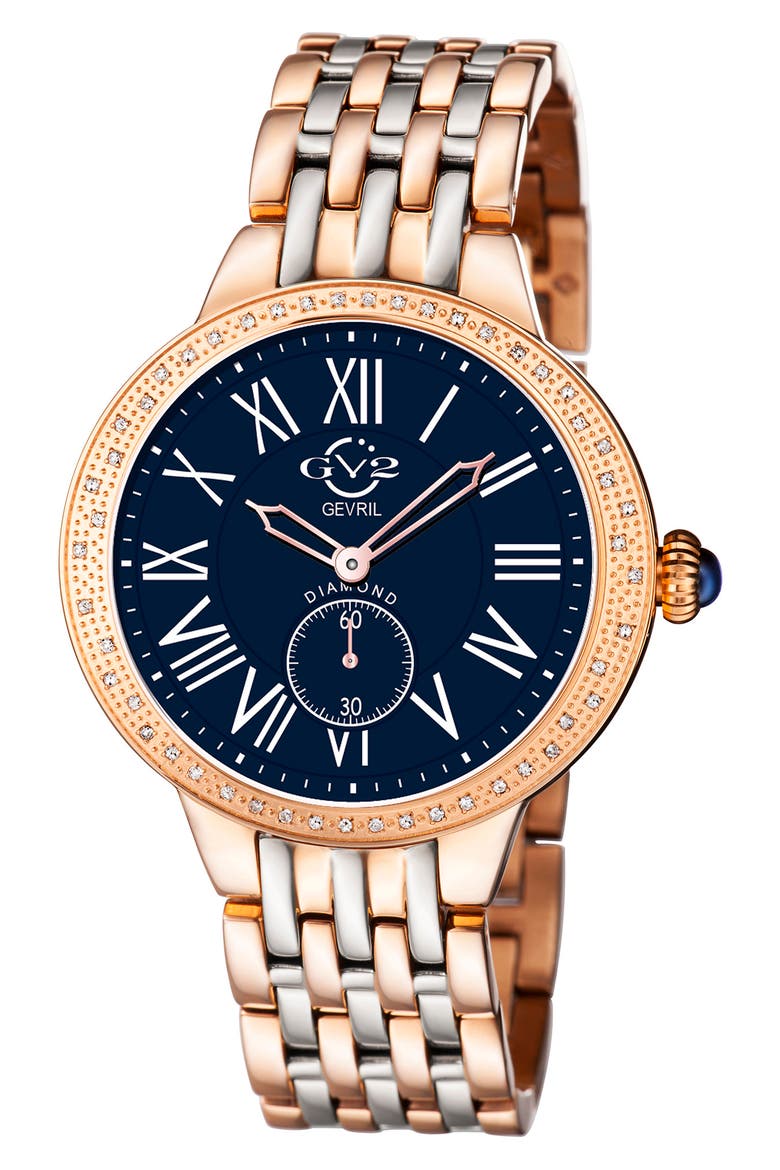 Gevril Astor Swiss Diamond Watch, 40mm - 0.24 ctw, Main, color, TWO TONE SS- ROSE GOLD
