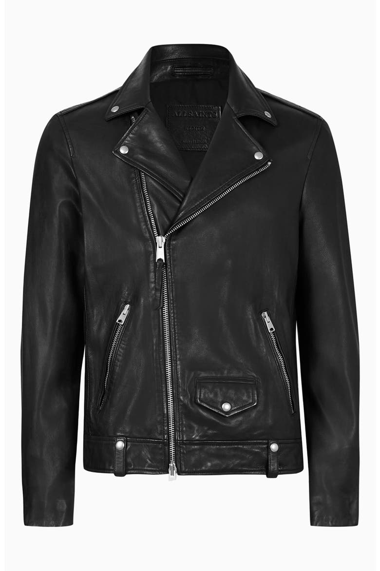 Milo Asymmetric Zip Leather Biker Jacket, Alternate, color, BLACK
