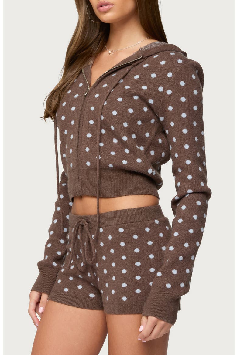 Kenny Polka Dot Knit Hooded Jacket, Alternate, color, BROWN