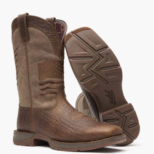 Durango Brown Distressed Flag Embroidery Western Boot In Brown