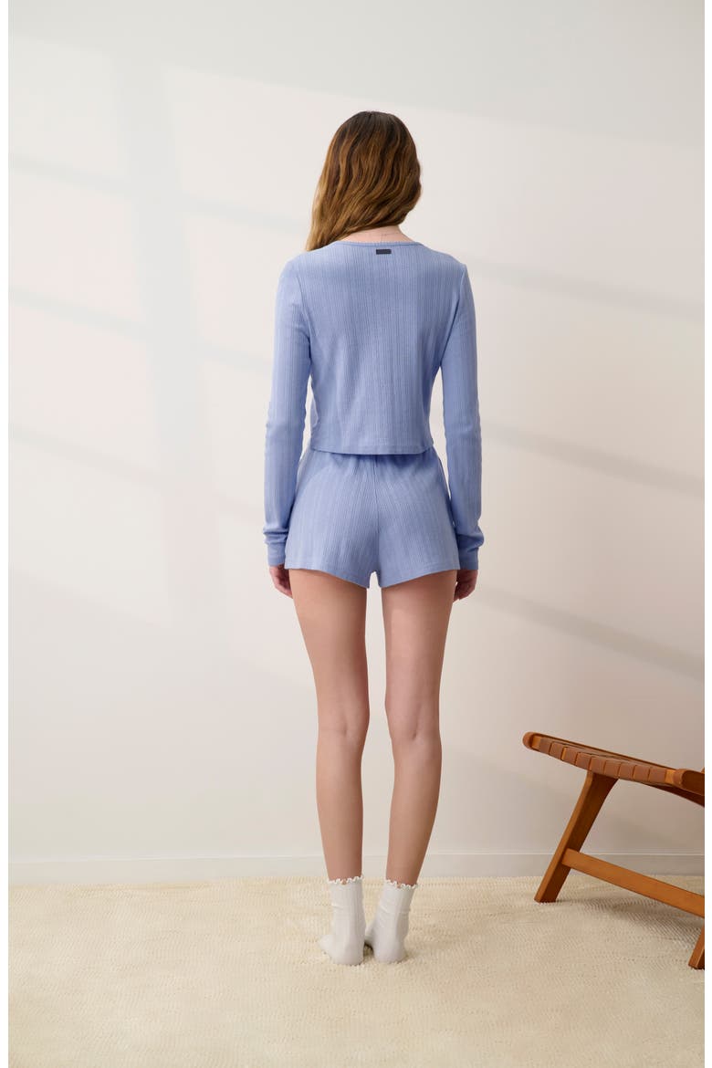 Short Sleeve Pointelle Cardigan, Alternate, color, BLUEBELL BLOOM