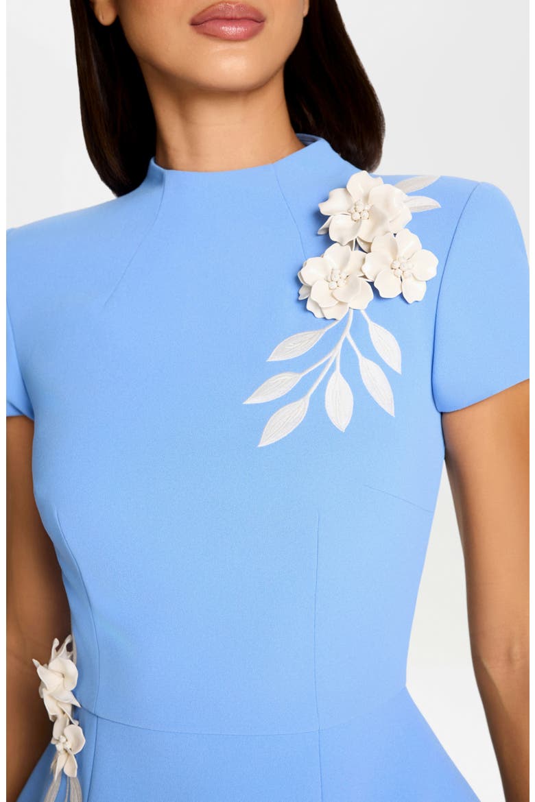 Natalia Floral Appliqué Crepe Cocktail Minidress, Alternate, color, BLUE