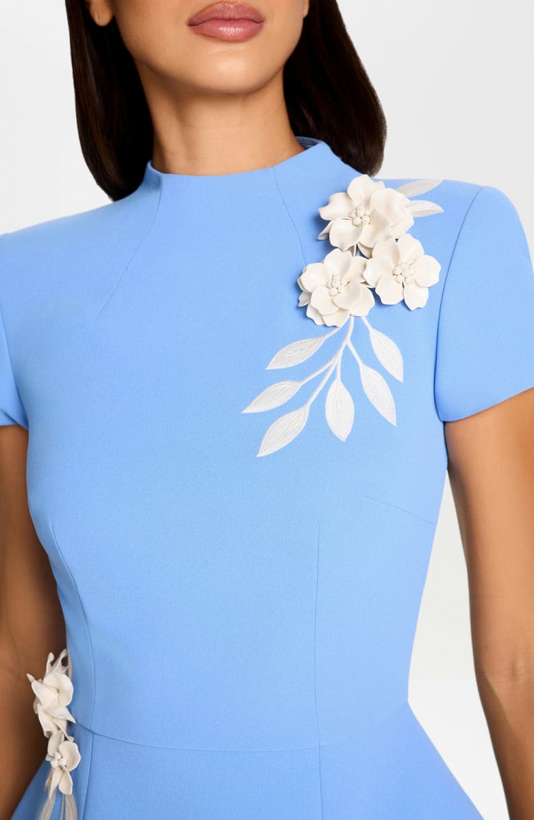 NADINE MERABI Natalia Floral Appliqué Crepe Cocktail Minidress, Alternate, color, Blue
