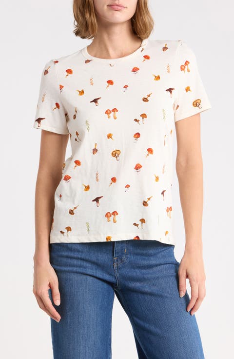Allover Mushroom Cotton Graphic T-Shirt