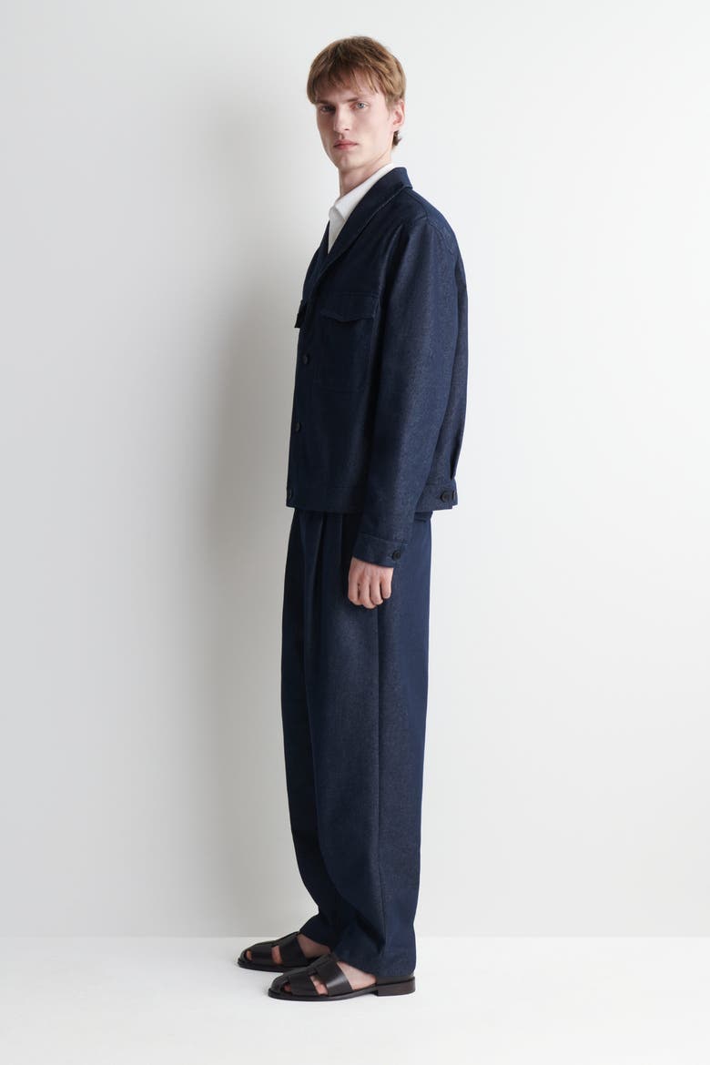 Shawl-collar Denim-effect Shirt Jacket, Alternate, color, INDIGO
