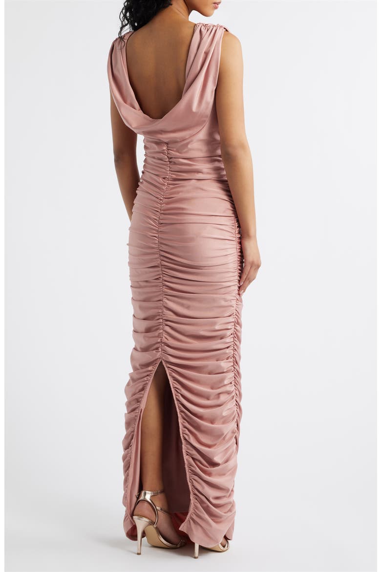 Evangeline Ruched Satin Gown, Alternate, color, DESERT ROSE