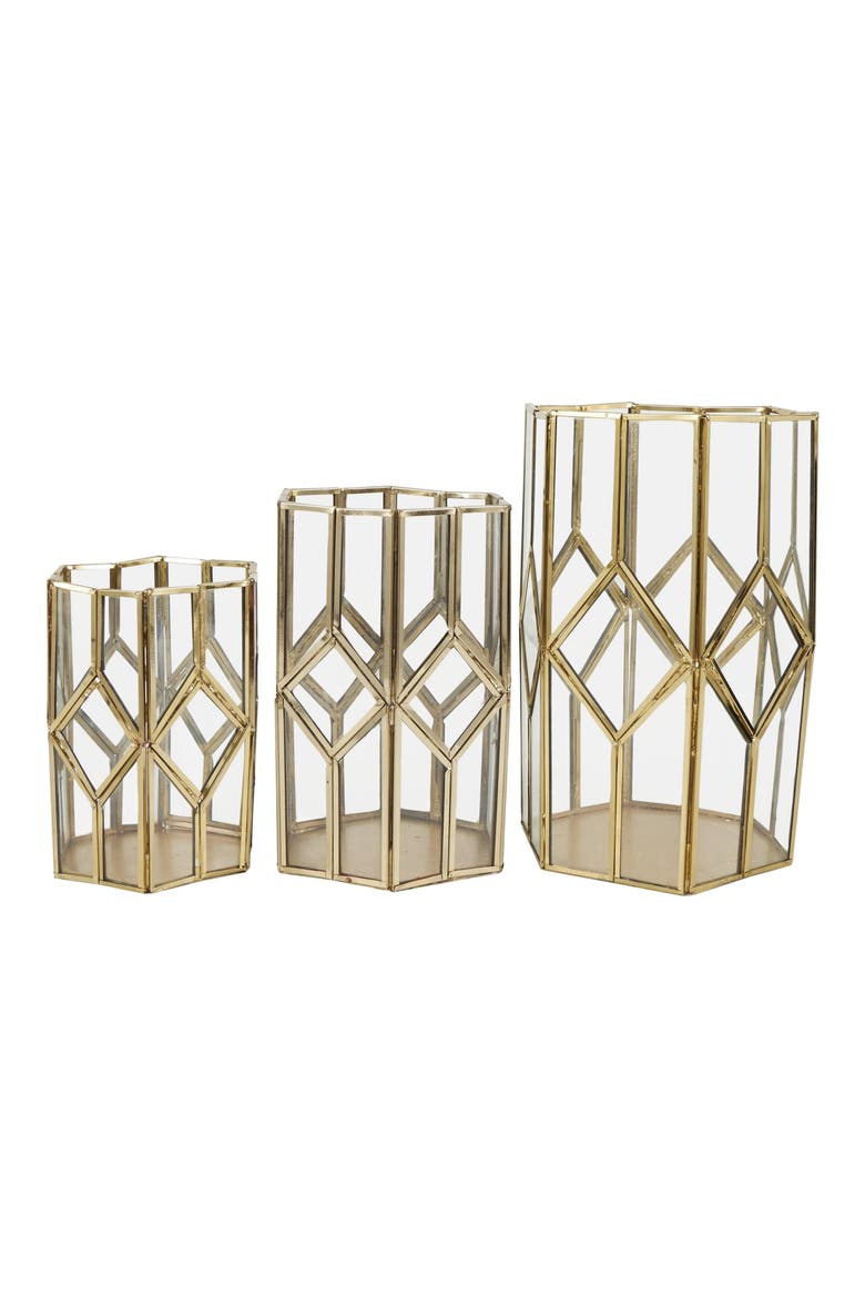 Set of 3 Modern Metal Lantern Candle Holders, Alternate, color, GOLD