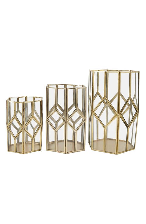 Uma Set Of 3 Modern Metal Lantern Candle Holders In Gold