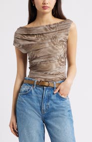 Open Edit Cap Sleeve Mesh Top