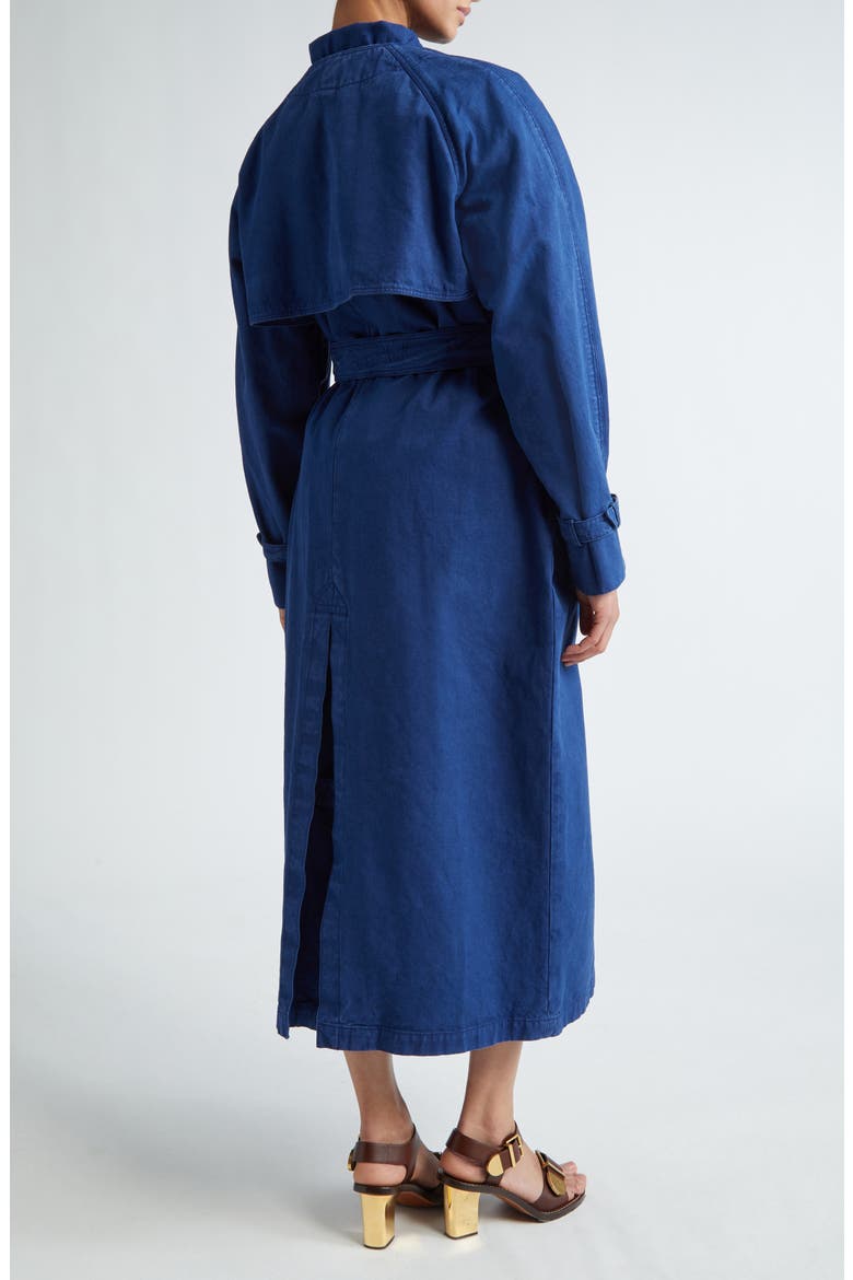 Calao Cape Effect Cotton Denim Trench Coat, Alternate, color, NAVY