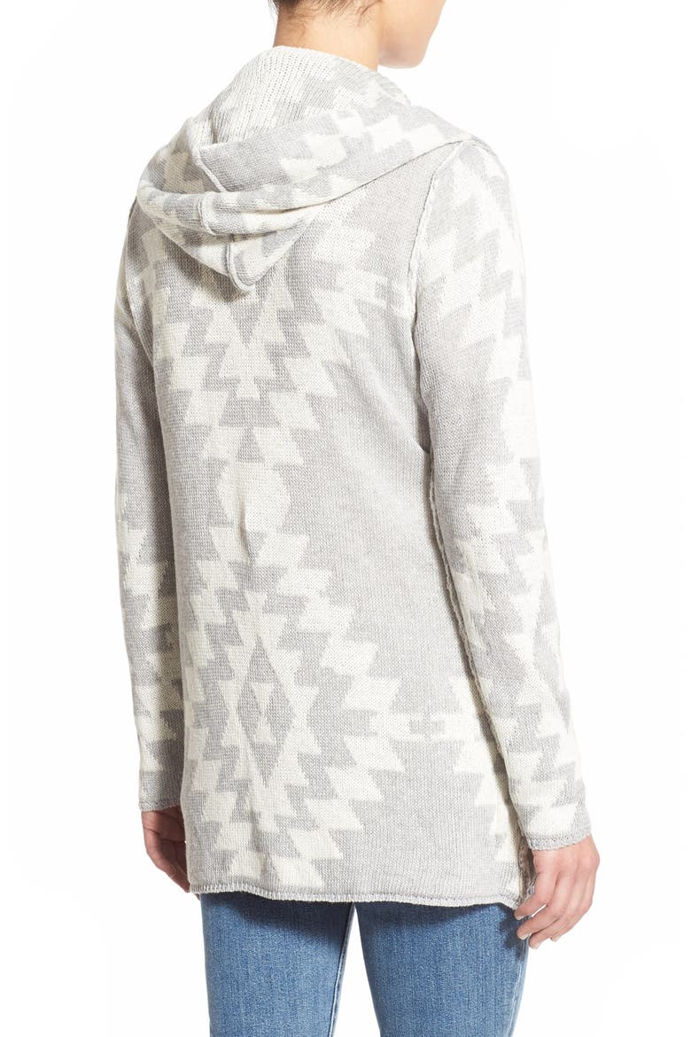 Woven Heart Diamond Pattern Hooded Cardigan, Alternate, color, GREY/ IVORY