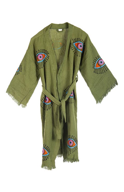Aria Evil Eye Handmade Cotton Robe Cover-Up