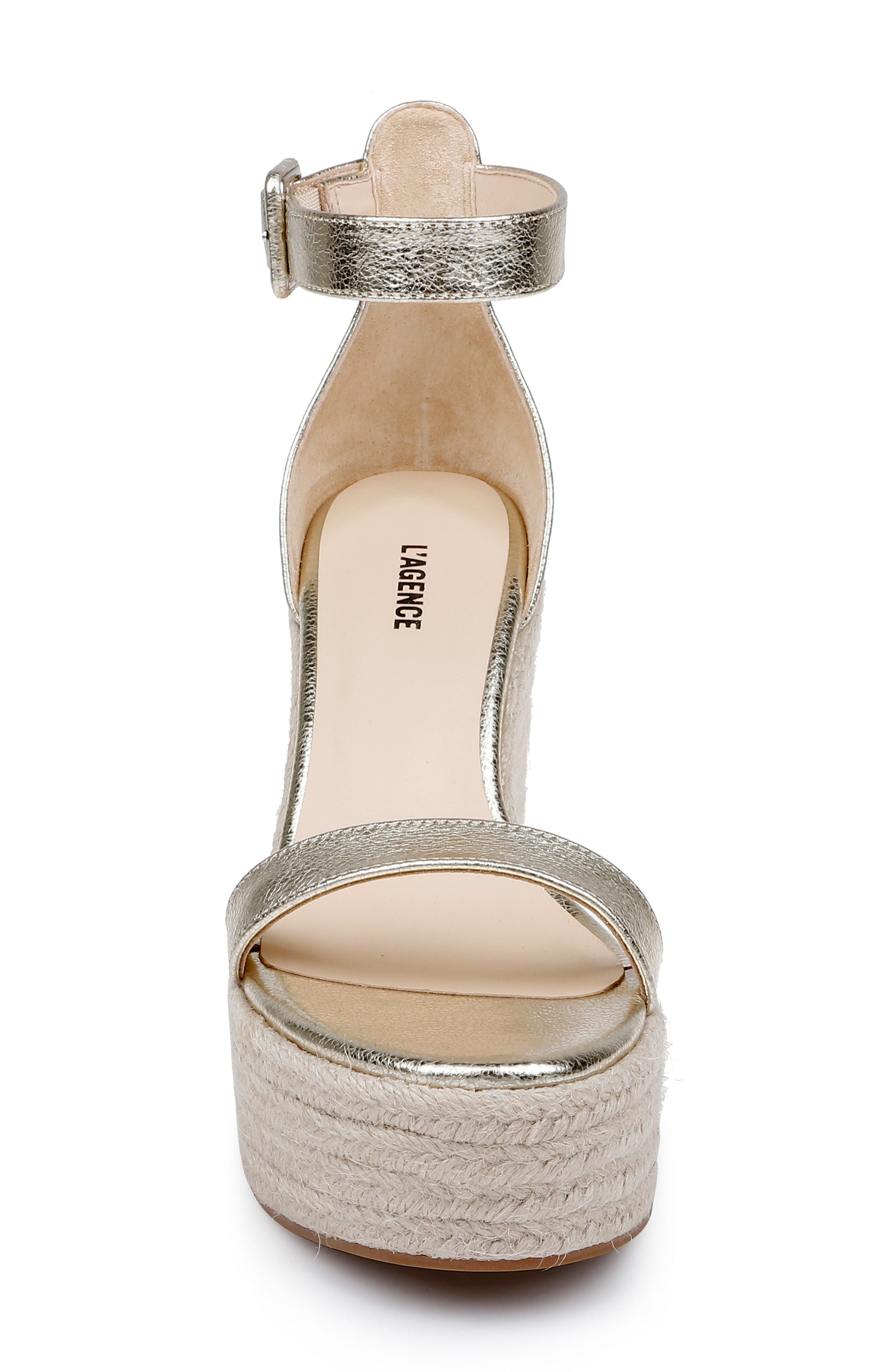 L'AGENCE Avice Ankle Strap Espadrille Platform Wedge Sandal, Alternate, color, Gold