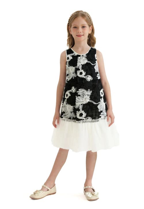 Tulleen Floral Tulle Sleeveless Dress In Black
