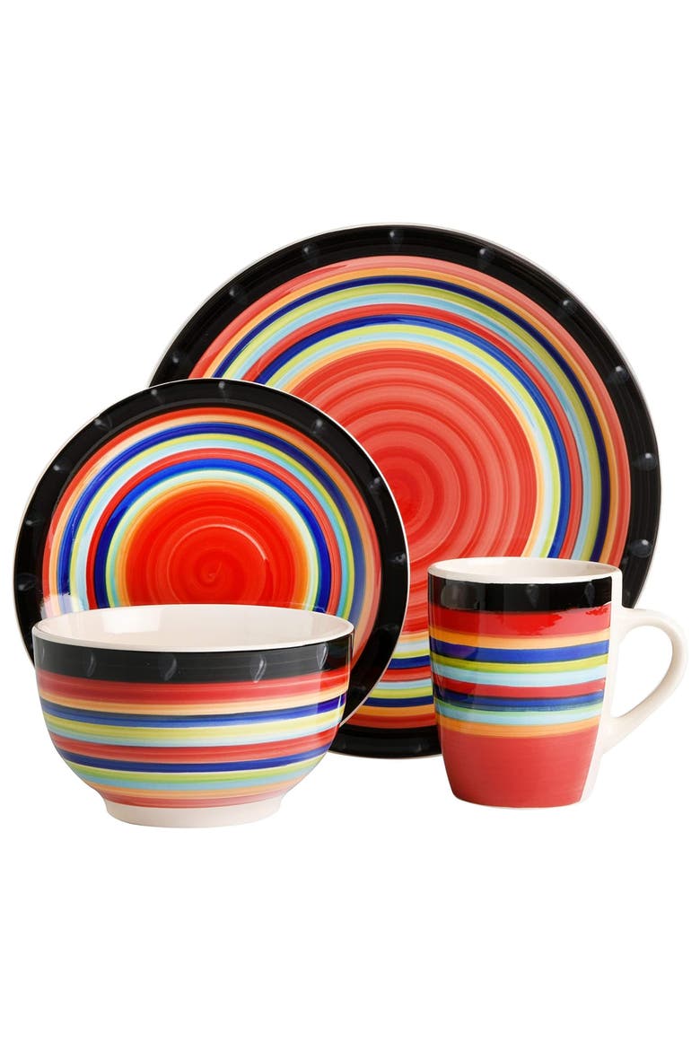 Casa Stellar 16 Piece Round Stoneware Dinnerware Set, Alternate, color, Red