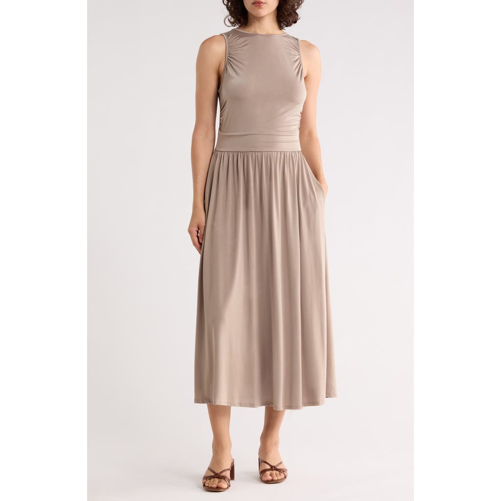 WEST K Ruched Midi Dress in Taupe at Nordstrom Rack, Size X-Small