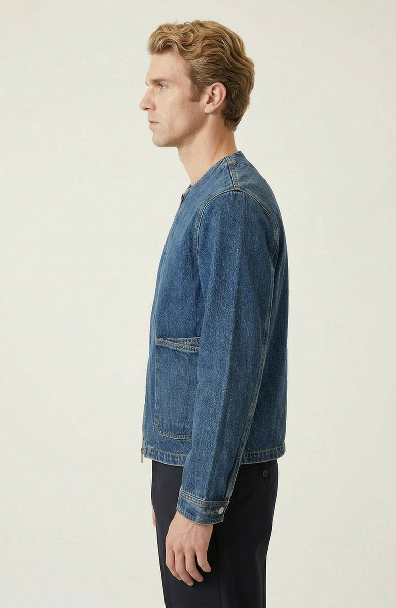 Modenaire Denim Zip Front Patch Pocket Jacket, Alternate, color, Medium Blue