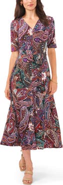 Chaus Paisley Tie Waist Midi Dress