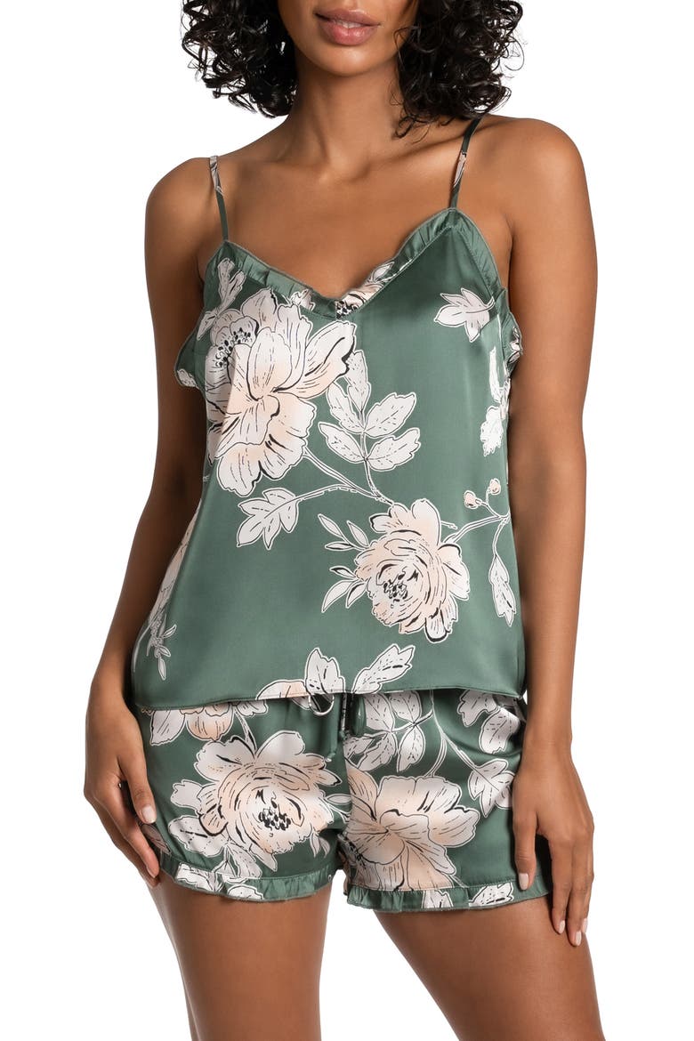 Fiji Floral Ruffle Trim Print Satin Short Pajamas, Main, color, SIMPLE FLORET