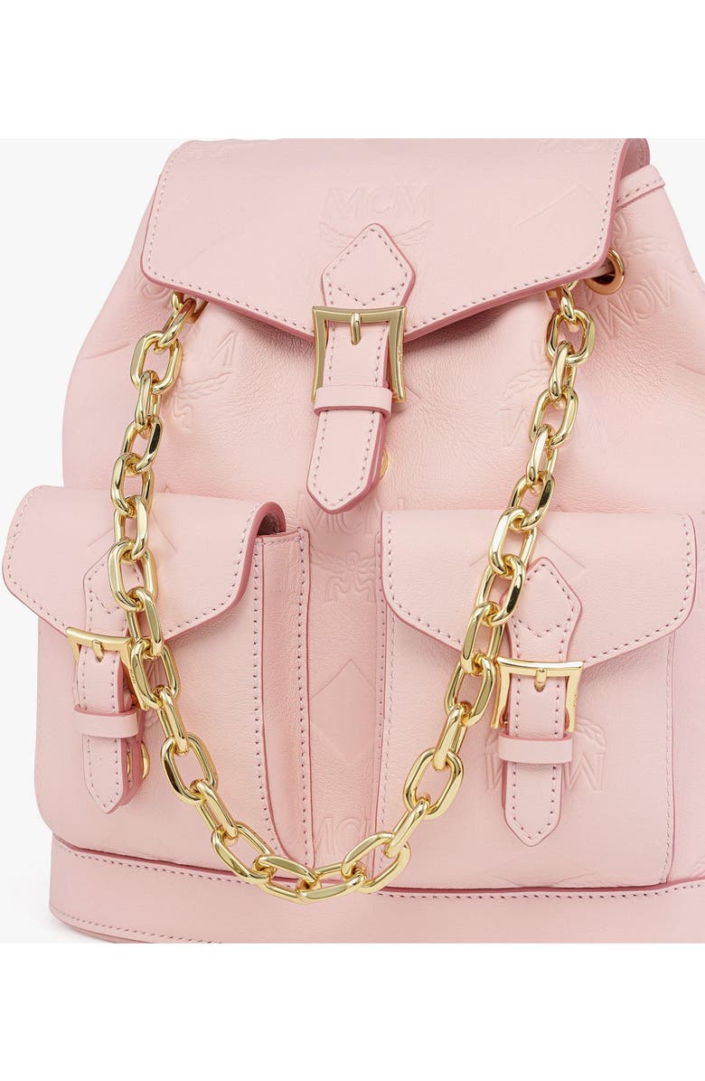 MCM Aren Drawstring Backpack in Maxi Monogram Leather, Alternate, color, Lotus Pink
