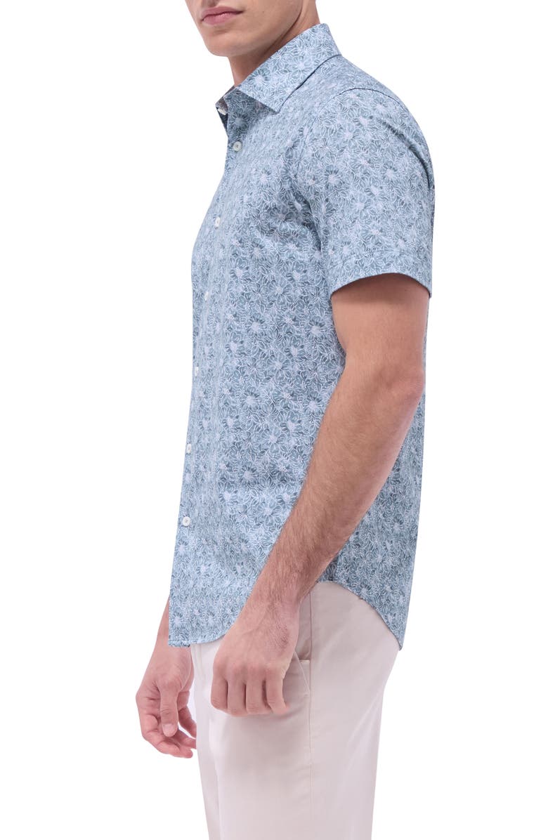 Bugatchi Miles OoohCotton<sup>®</sup> Floral Short Sleeve Button-Up Shirt, Alternate, color, Shark