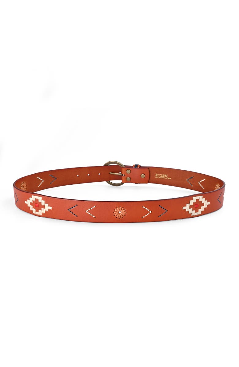 OLD TREND Boho Genuine Leather Perforated Handcrafted Detail Belt, Alternate, color, Camel