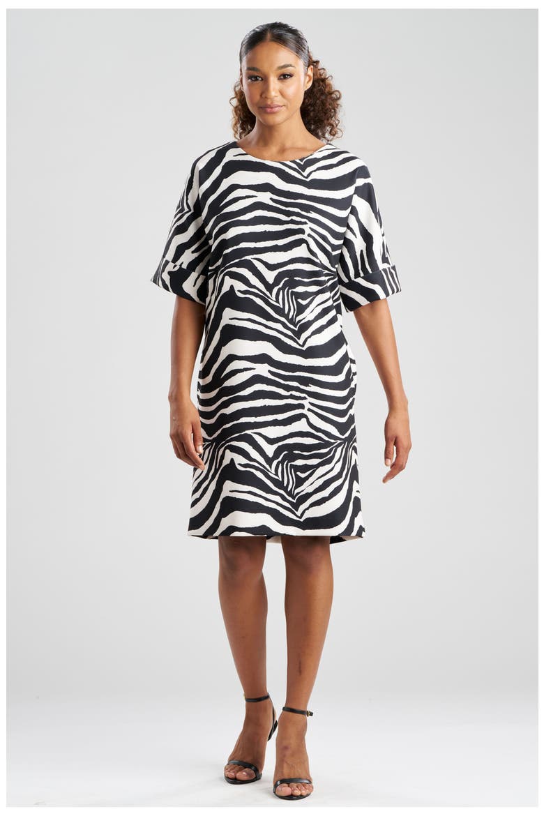 Zebra - Knit Crepe T-Shirt Dress, Main, color, BLACK/WHITE