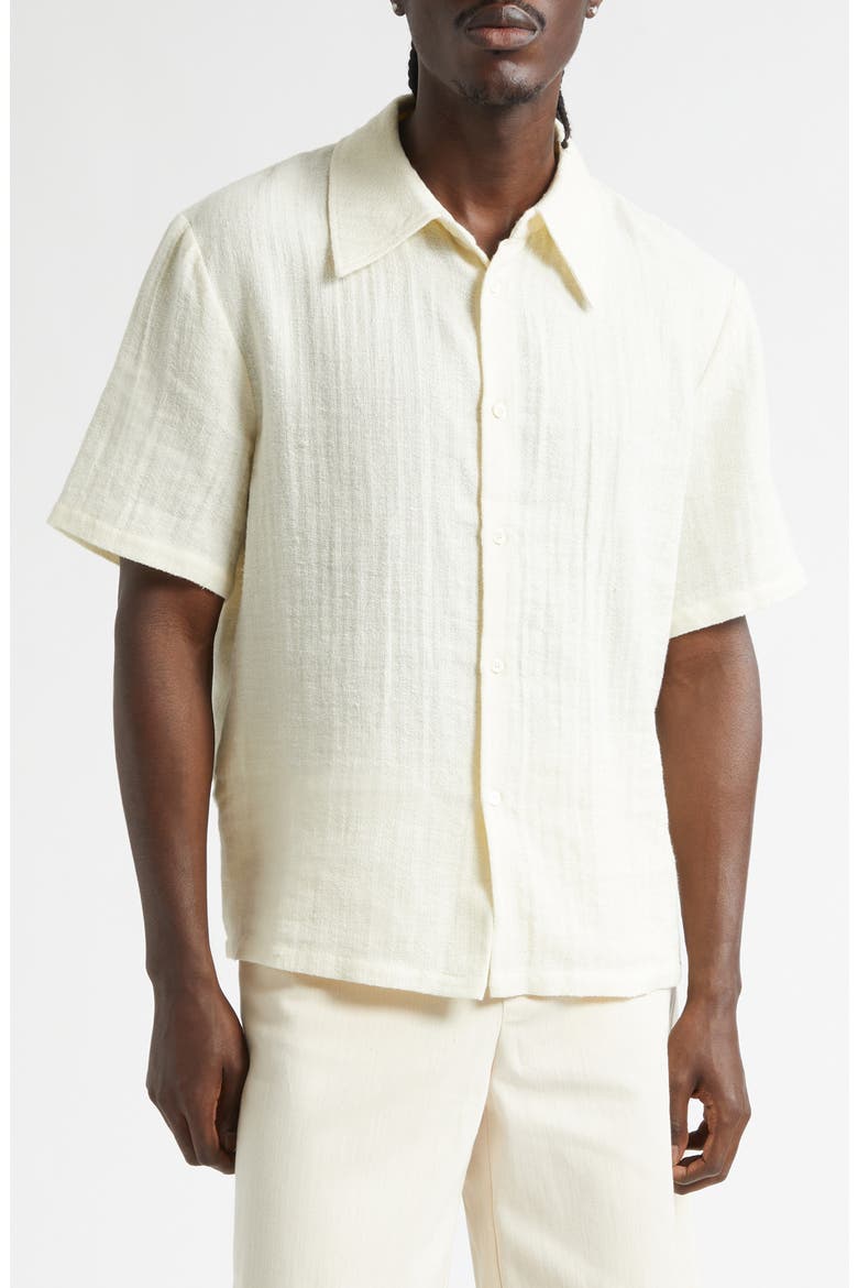 Dayot Short Sleeve Cotton & Linen Button-Up Shirt, Main, color, DOG DAYS ECRU