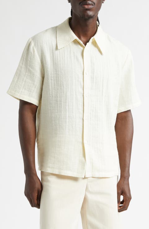 Dayot Short Sleeve Cotton & Linen Button-Up Shirt