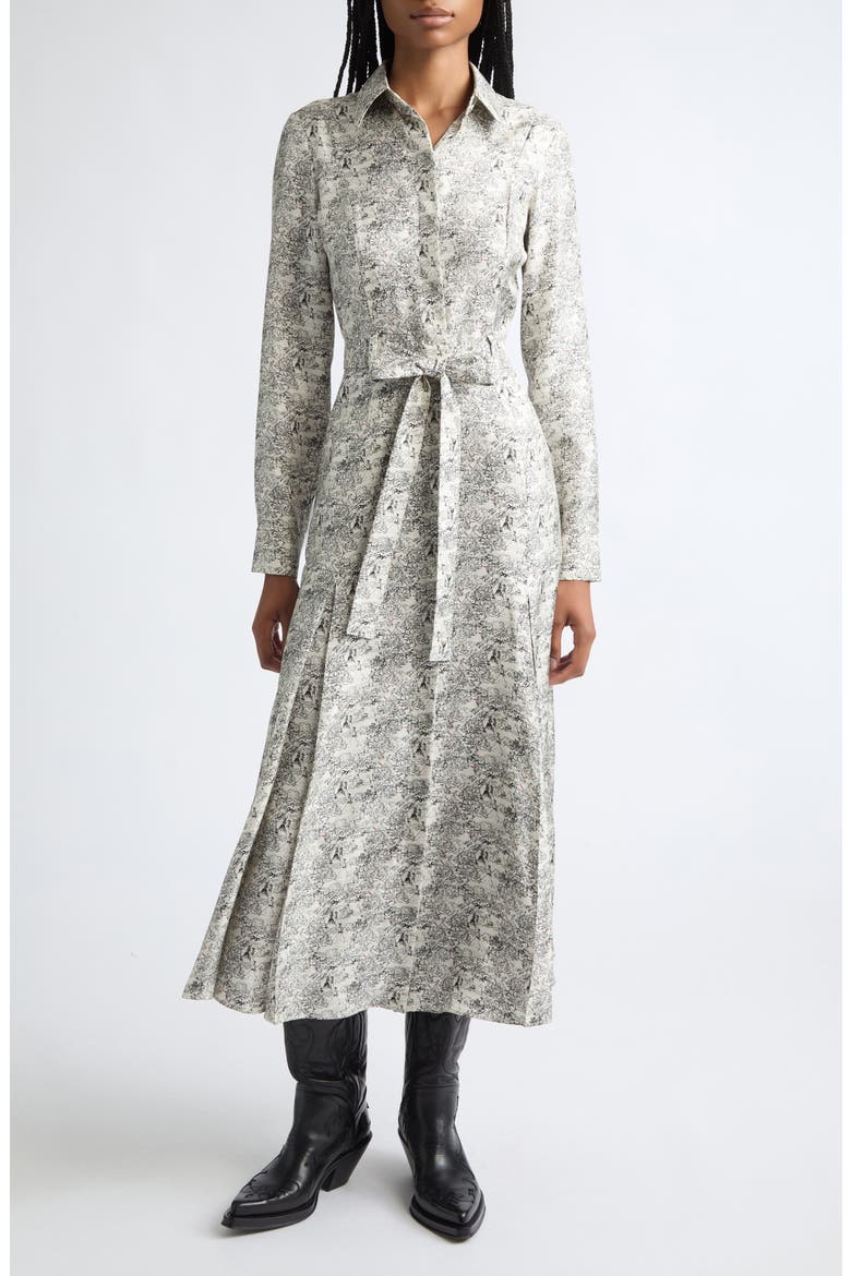 Galway Long Sleeve Silk Shirtdress, Main, color, IVORY MULTI
