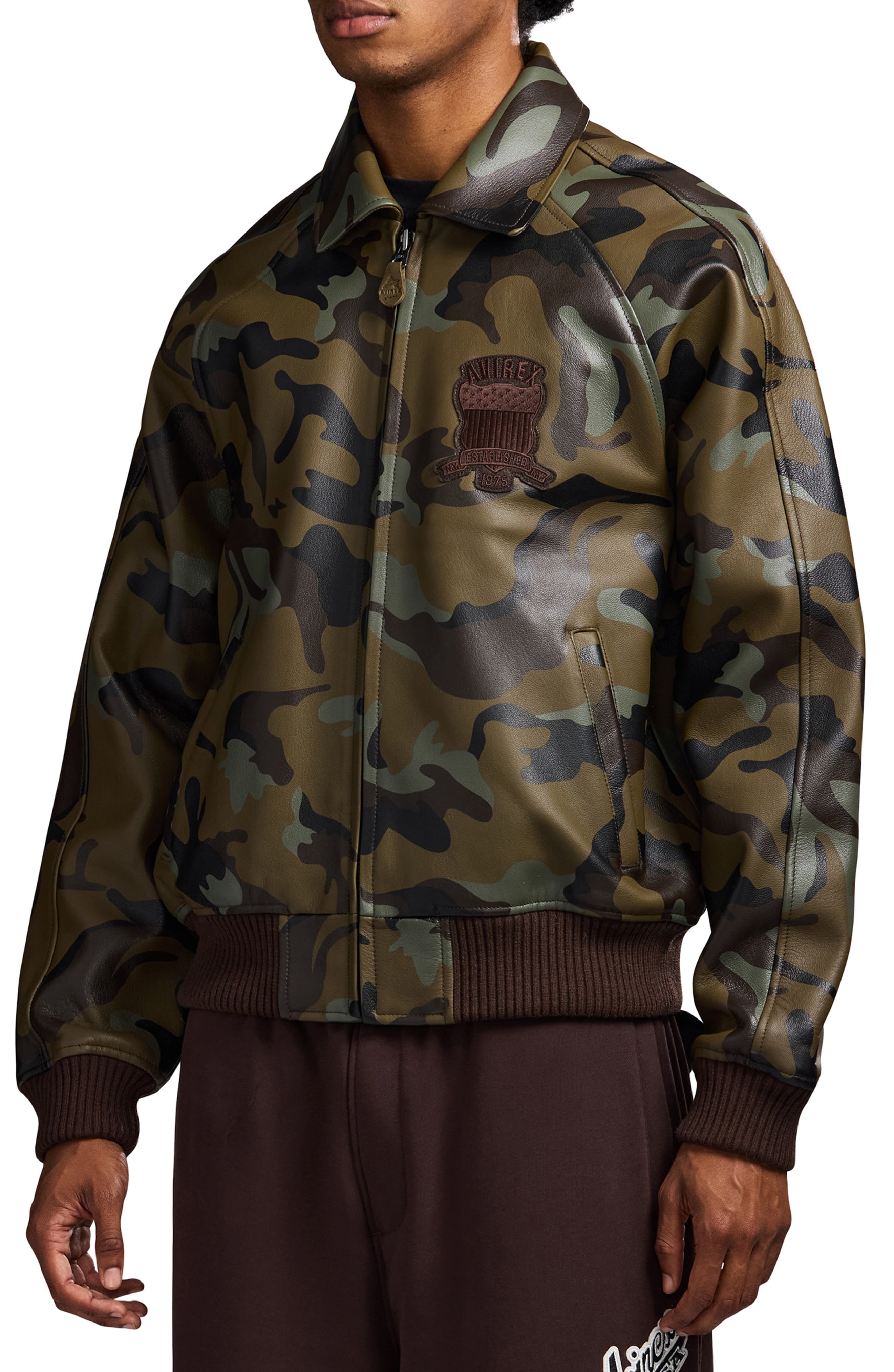 AVIREX Camo Icon Leather Jacket (Men) | Nordstrom