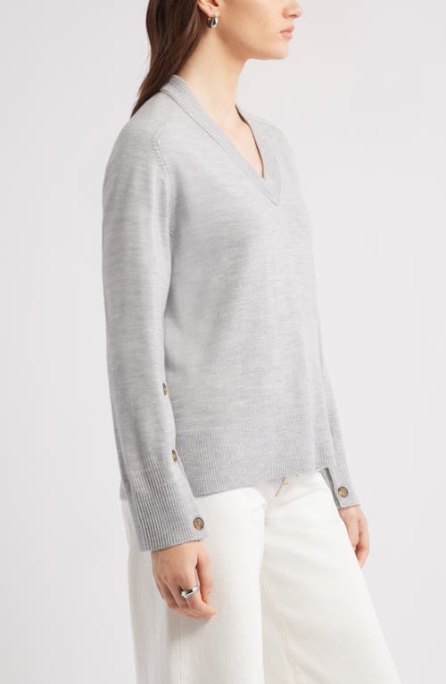 Nordstrom Button Detail Wool V-neck Sweater In Grey Heather