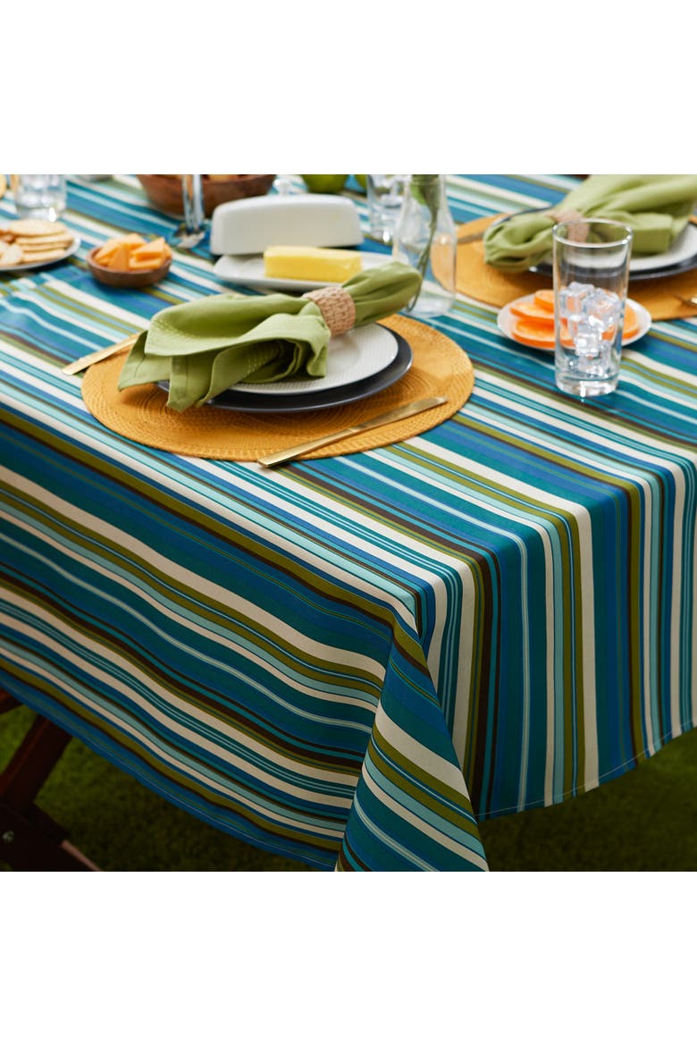 Beachy Stripe Print Outdoor Tablecloth With Zipper 60x120, Alternate, color, Beachy Stripe