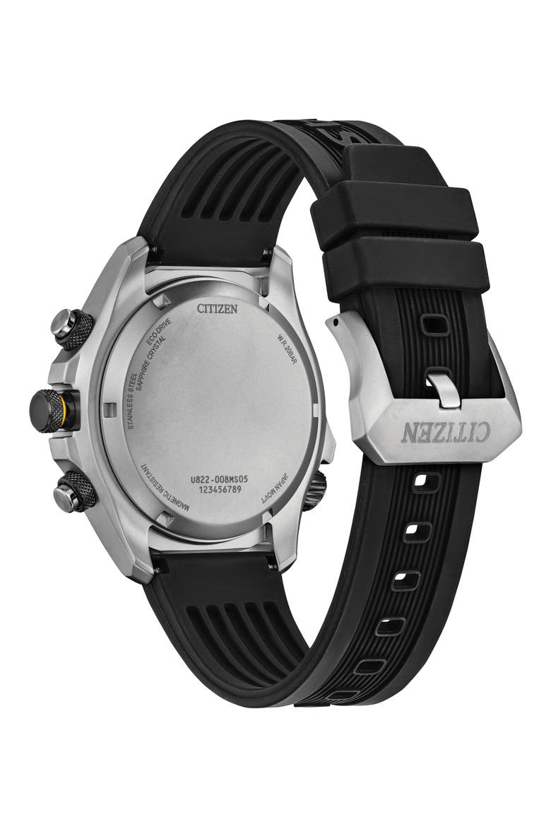 Promaster Land Eco-Drive Rubber Strap Watch, 43.9mm, Alternate, color, BLACK