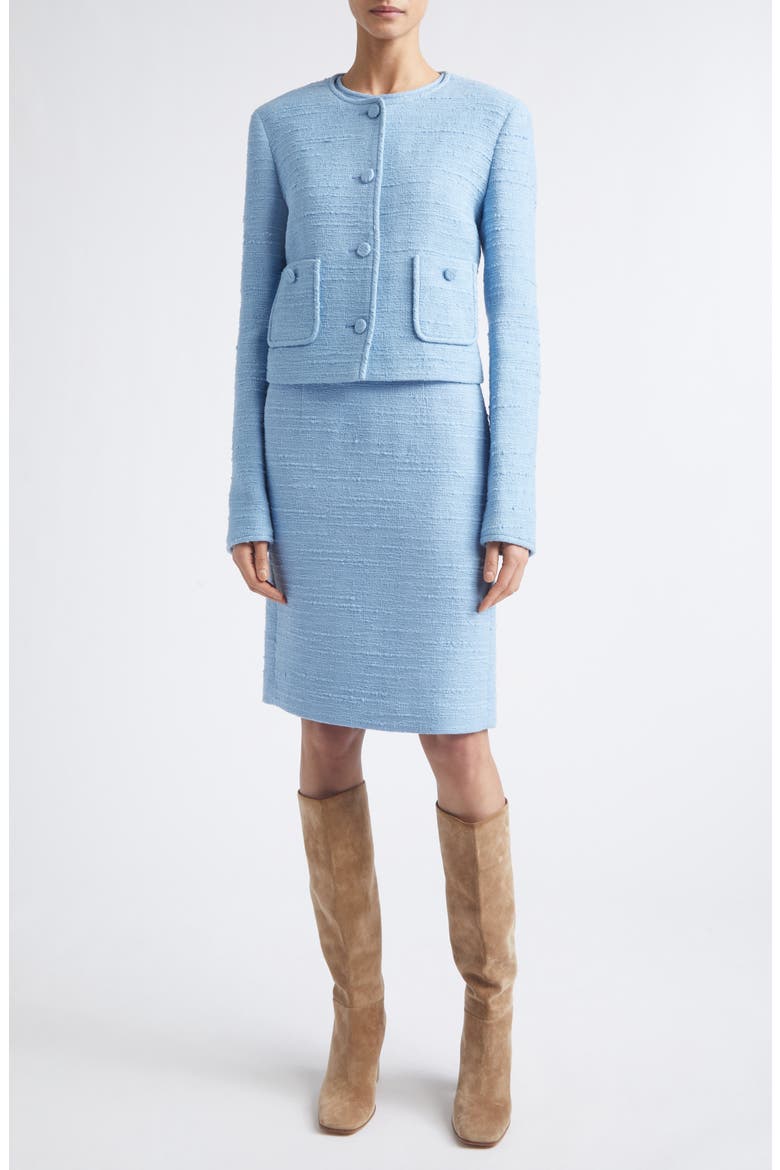 Patch Pocket Tweed Short Jacket, Alternate, color, BLUE OASIS