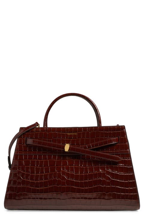 Large Dash Croc Embossed Leather Tote
