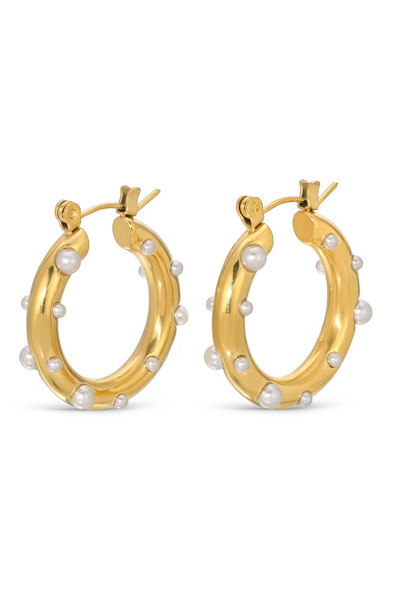 Anna Imitation Pearl Hoop Earrings, Main, color, GOLD