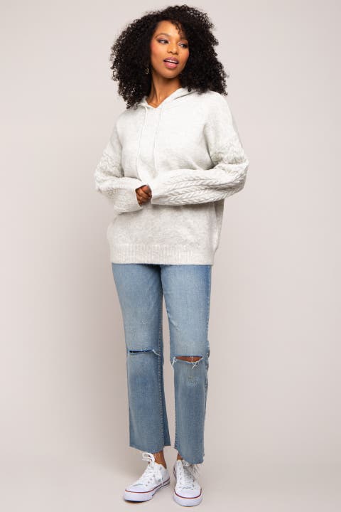 Mixed Knit Hooded Sweater