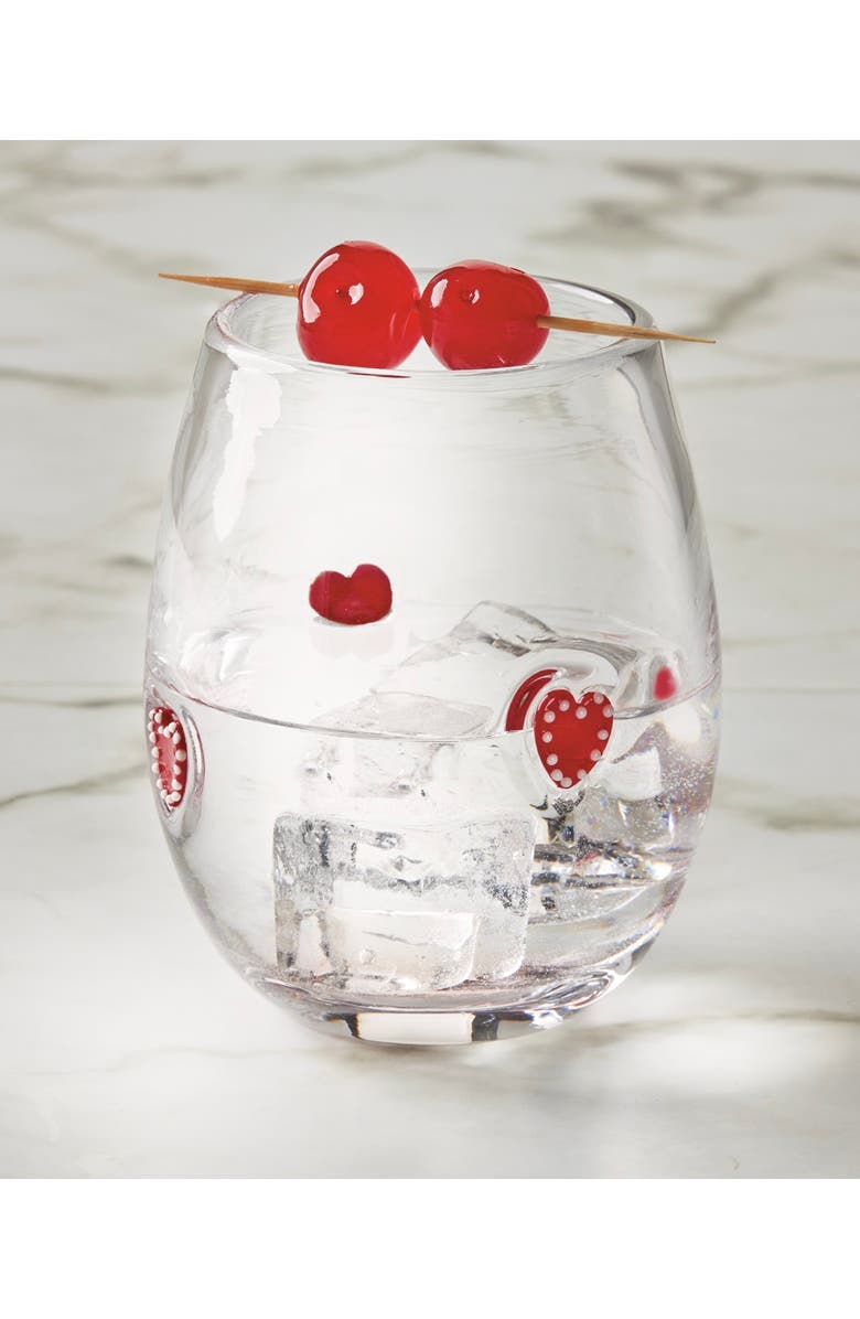 tag Red Heart Stemless Wine Glass 16 oz Glass 3.5x3.5x4.5 in, Alternate, color, Red