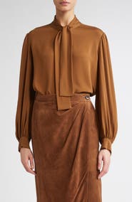 Max Mara Melania Tie Neck Silk Crêpe de Chine Top