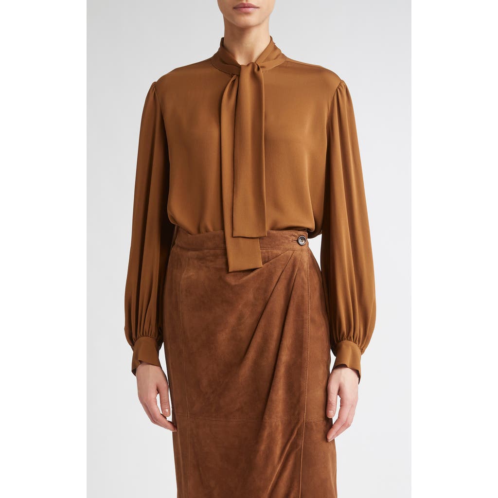 Max Mara Melania Tie Neck Silk Crêpe De Chine Top In Brown